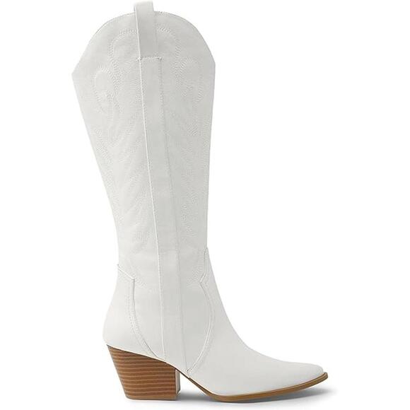 Knee High White Fashion Cowboy Boot, Size 9 - Picture 2 of 5